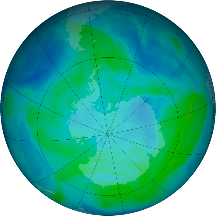 Antarctic ozone map for 17 January 2009